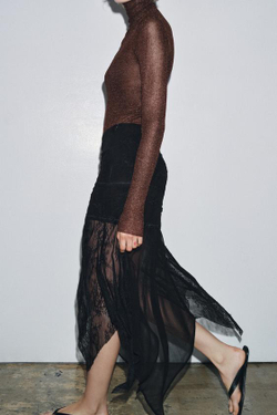 ZARA КОМБИНИРОВАННАЯ ЮБКА ИЗ ЖОРЖЕТА, ЧЕРНЫЙ