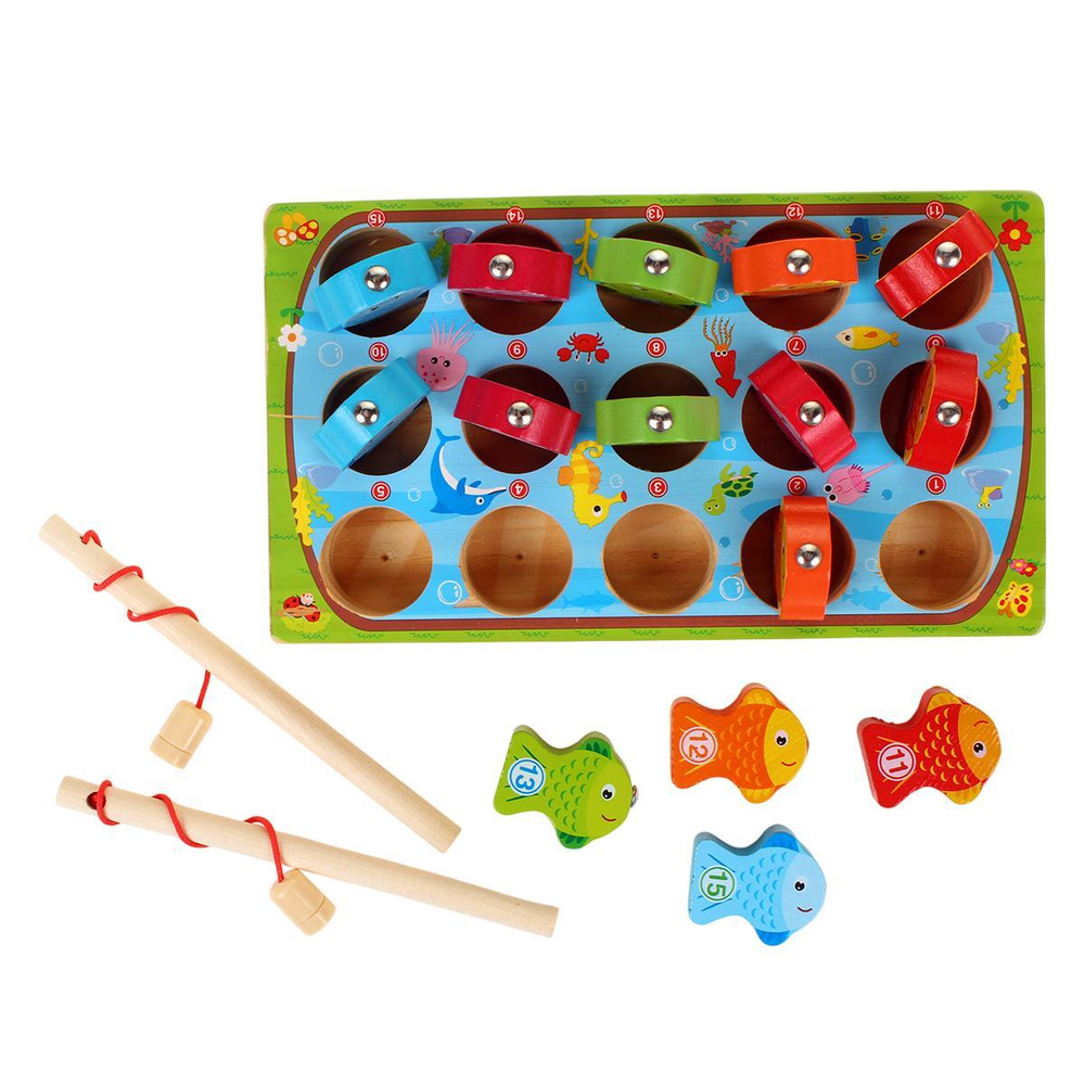Развивающая игрушка деревянная Рыбалка обьемная, коробка C-41674