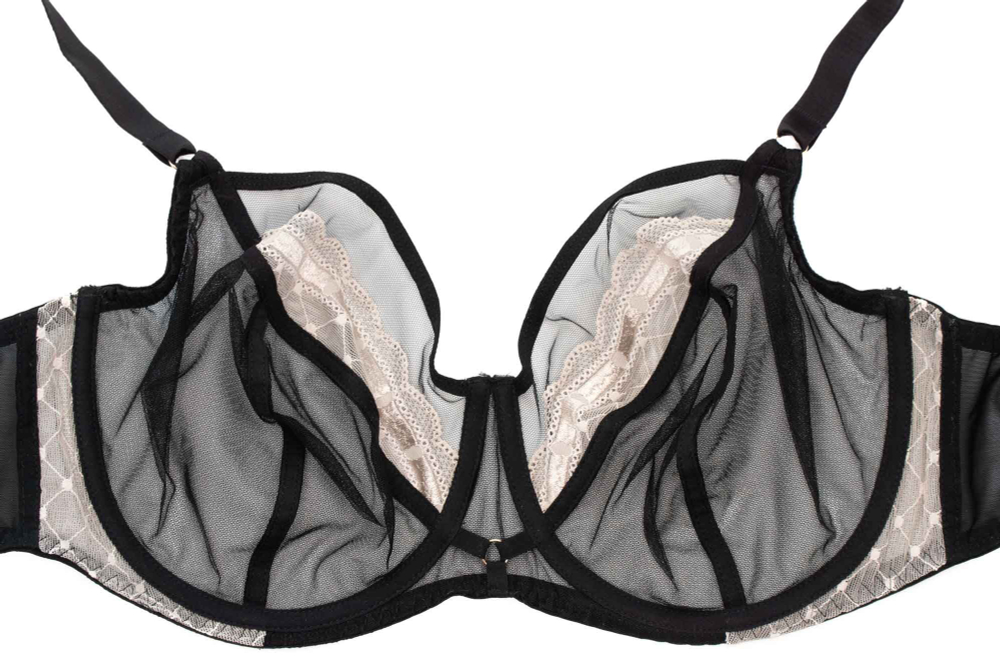 Бюстгальтер с чашками plus size с сеткой и контрастным кружевом (Размер: 85I) (Цвет: черный)