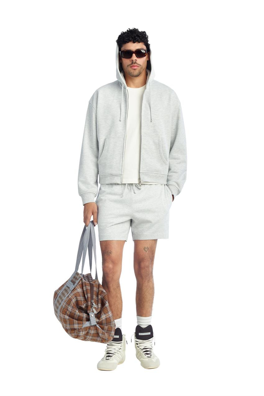 ZARA X BENITO ANTONIO ХЛОПКОВЫЕ ШОРТЫ С ЭЛАСТИЧНЫМ ПОЯСОМ, СЕРЫЙ МЕЛАНЖ
