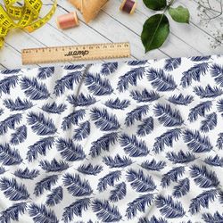 Ткань интерлок синие перья