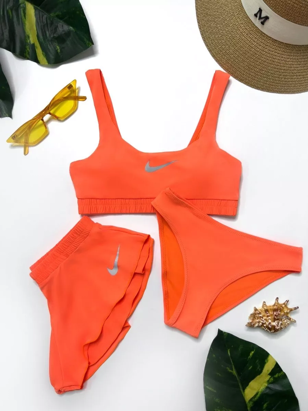 купальник раздельный Nike спортивный 3 в 1 топ с шортами