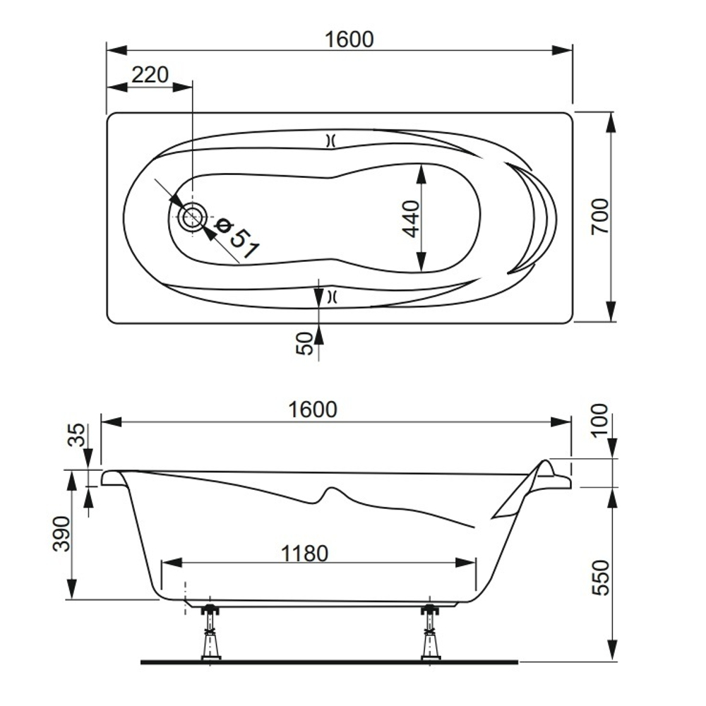 Акриловая ванна Vagnerplast KLEOPATRA 160x70