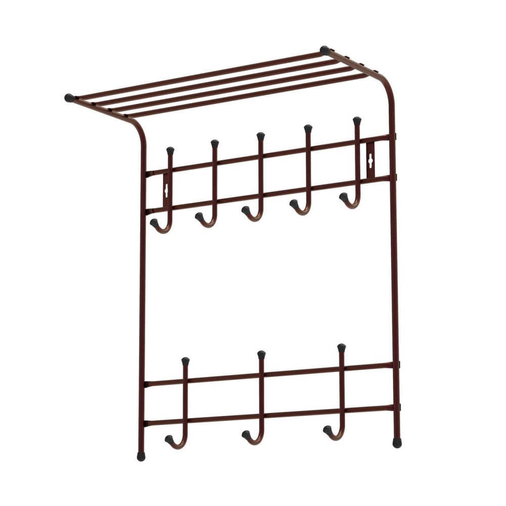 Вешалка настенная металлическая для одежды в прихожую 8 - рожковая с полкой для головных уборов МЕДНЫЙ АНТИК 590*710*270 мм