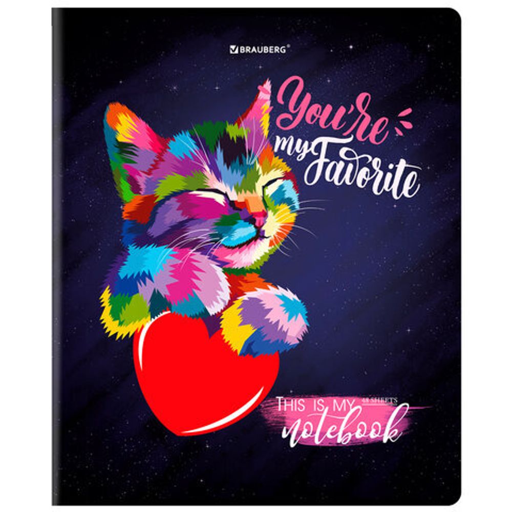 Тетрадь А5, 48 л., BRAUBERG, скоба, клетка, матовая ламинация, выборочный лак, "Animals Pop-Art", 404374, 5шт