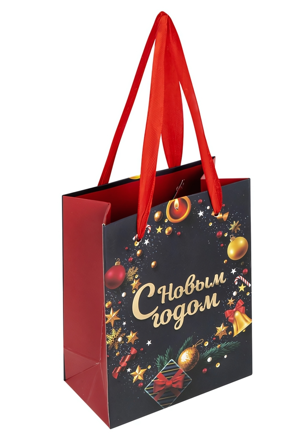 Пакет новогодний 11x6x15см. "New Year" фольга (Золотая сказка)
