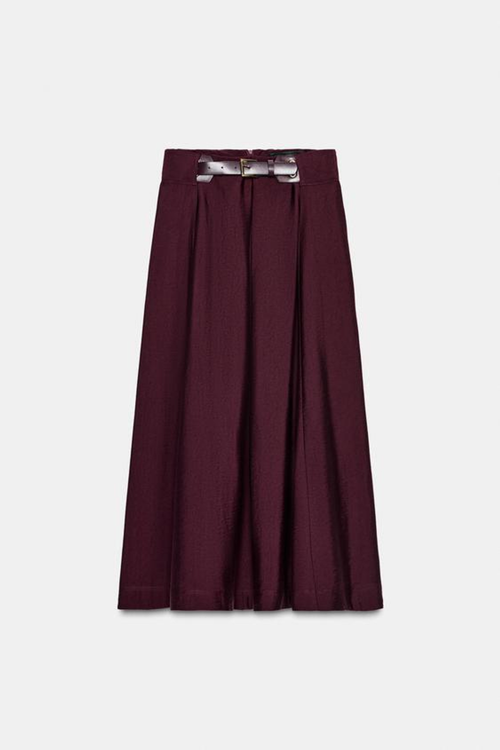 ZARA ЮБКА-НАКИДКА МИДИ С ПОЯСОМ, БАКЛАЖАНОВЫЙ