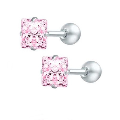 Микроштанга ( 6 мм) для пирсинга уха с розовым кристаллом Квадрат 4 мм. Медицинская сталь. 1шт.