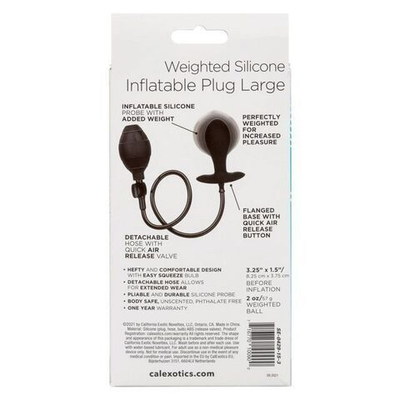 Черная расширяющаяся анальная пробка Weighted Silicone Inflatable Plug Large - 8,25 см. (Цвет: черный)
