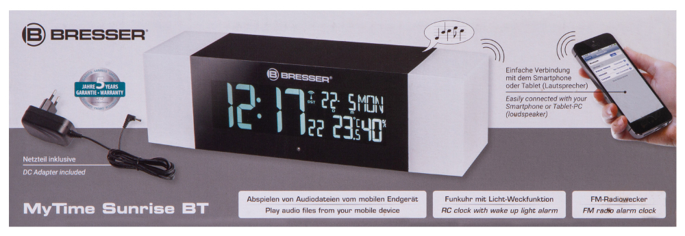 Радио с будильником и термометром Bresser MyTime Sunrise Bluetooth, черное