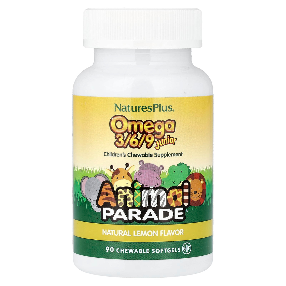 NaturesPlus, Animal Parade®, омега 3/6/9 для детей, натуральный лимонный вкус, 90 жевательных таблеток