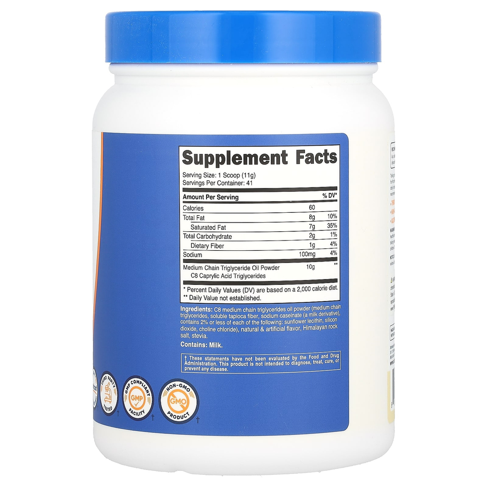 Nutricost, C8 MCT, порошок из масла, ваниль, 454 г (1 фунт)