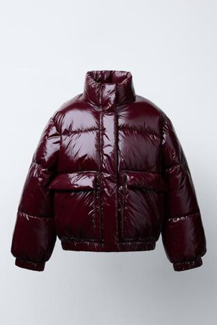 ZARA СТЕГАНАЯ КУРТКА С БЛЕСТЯЩЕЙ ОТДЕЛКОЙ, ГРАНАТОВЫЙ