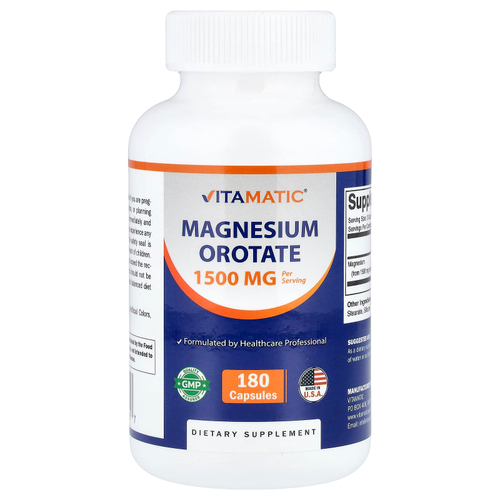 Vitamatic, оротат магния, 180 капсул (500 мг в 1 капсуле)