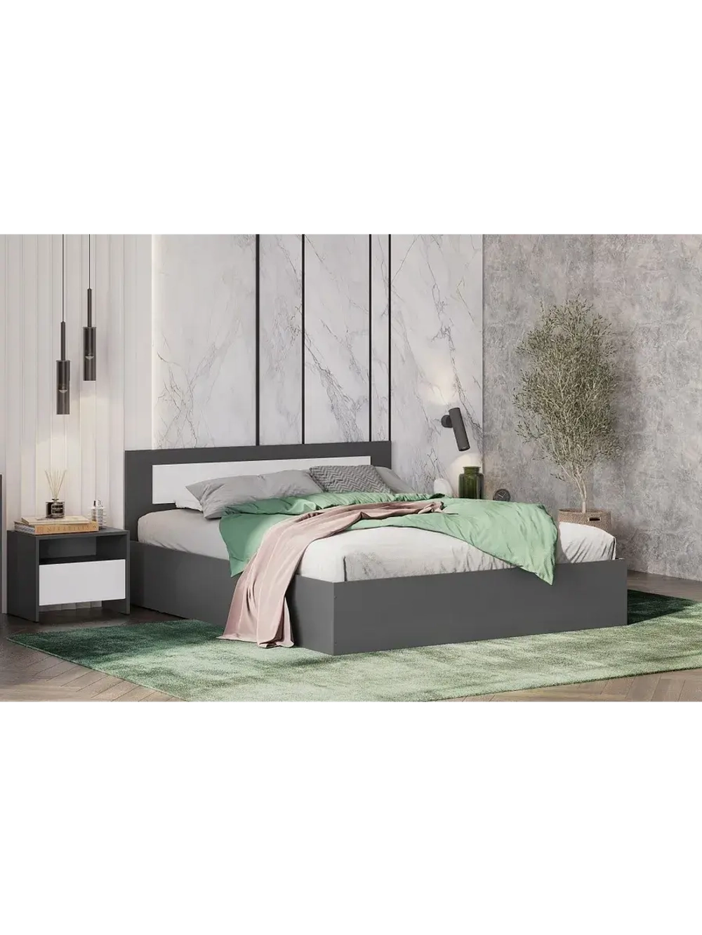 Кровать двухспальная 160х200 без основания Графит