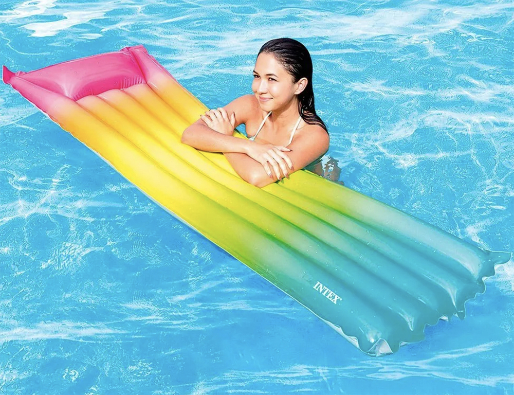 Надувной матрас для плавания 170х53 см Intex 58721, пляжный матрас Радуга Rainbow Style для бассейна и моря