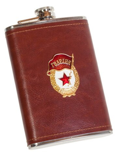 Статусная нержавеющая фляжка в кожаной оплетке с накладкой Гвардия