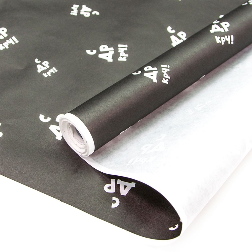 Упаковочная бумага, Крафт 50гр (0,7*10 м) С Днем Рождения (юмор), Черный, 1 шт.