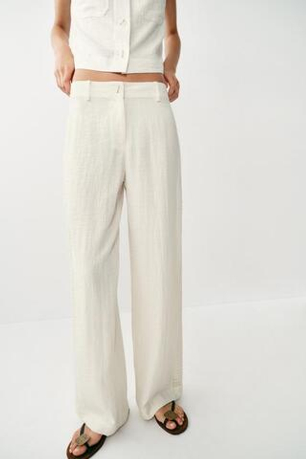 ZARA БРЮКИ С БОКОВЫМИ ВСТАВКАМИ, ЭКРЮ