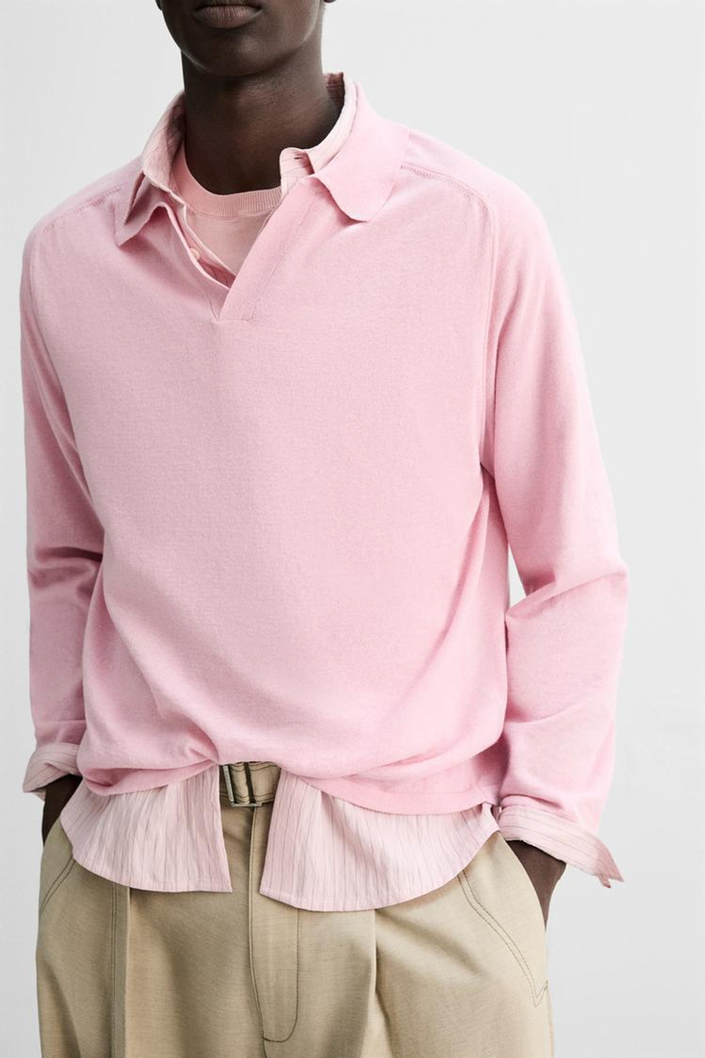 ZARA ЛЕГКОЕ ТРИКОТАЖНОЕ ПОЛО, РОЗОВЫЙ