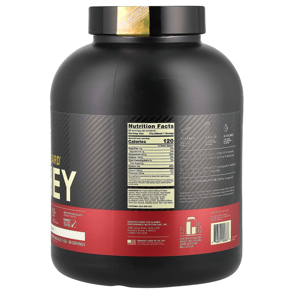 Optimum Nutrition, Gold Standard 100% Whey, сыворотка со вкусом печенья со сливками, 2,1 кг (4,63 фунта)