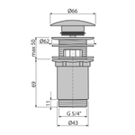 Выпуск для умыв. click/clack  цельномет. ДУ-32 пробка 62 мм с переливом A392C Alcadrain