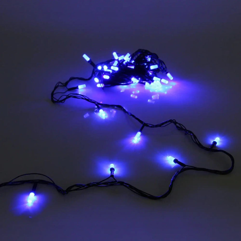 Гирлянда для дома НИТЬ «Хрусталь» 8 м 50 ламп LED, черный пров,IP-40. 8 режимов, Синий (возможность соединения)