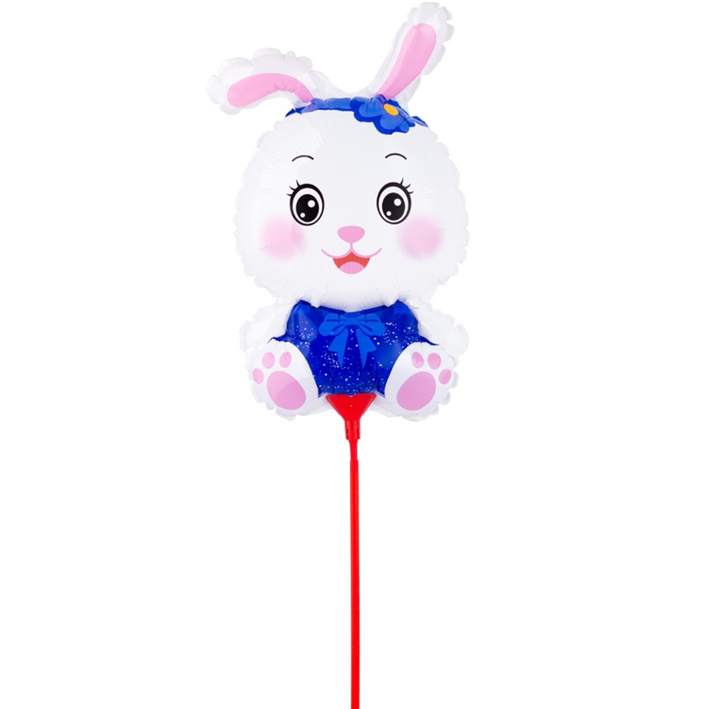 Шар Фольгированный Заяц в синем на палочке (Голубой)