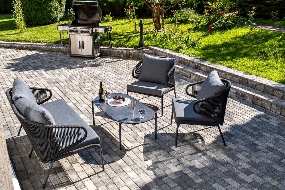 "Милан" лаунж-зона 4-местная плетеная из роупа (веревки), каркас алюминиевый темно-серый, роуп темно-серый