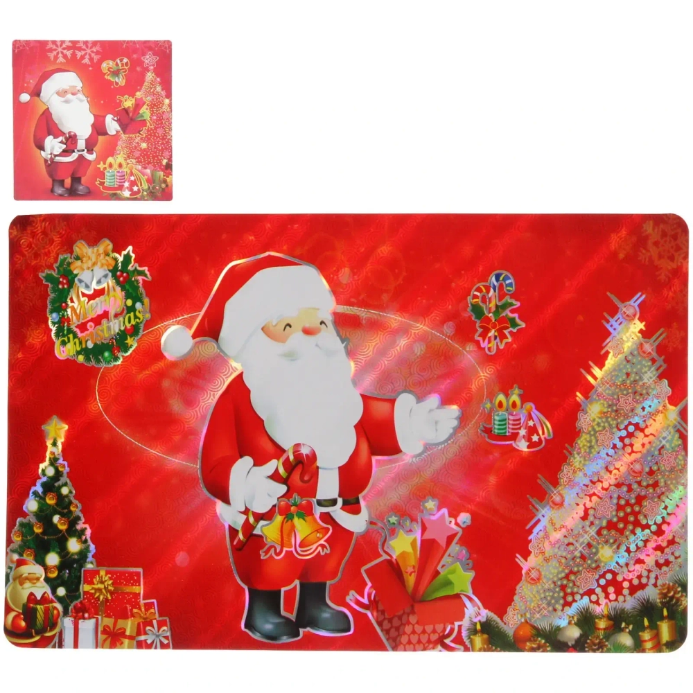 Салфетка на стол 41*26см в наборе 6+6шт «Дед Мороз у Ёлки»