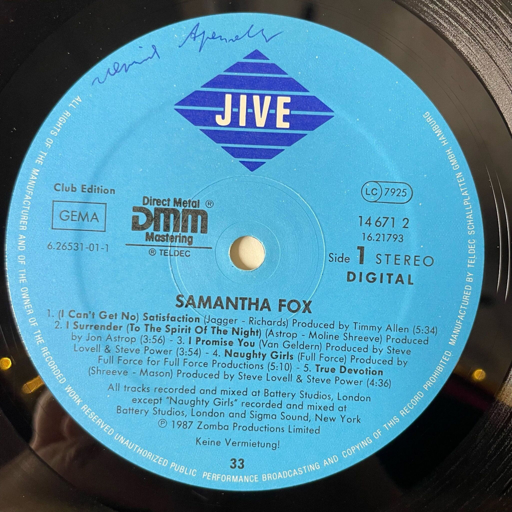 Винтажная виниловая пластинка LP Samantha Fox (Germany 1987)