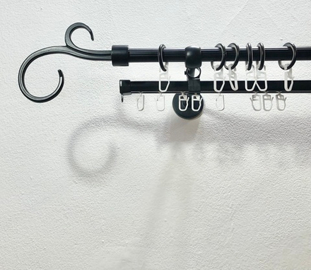 Карниз металлический рифленый Руно двухрядный d16 мм со второй направляющей, цвет черный