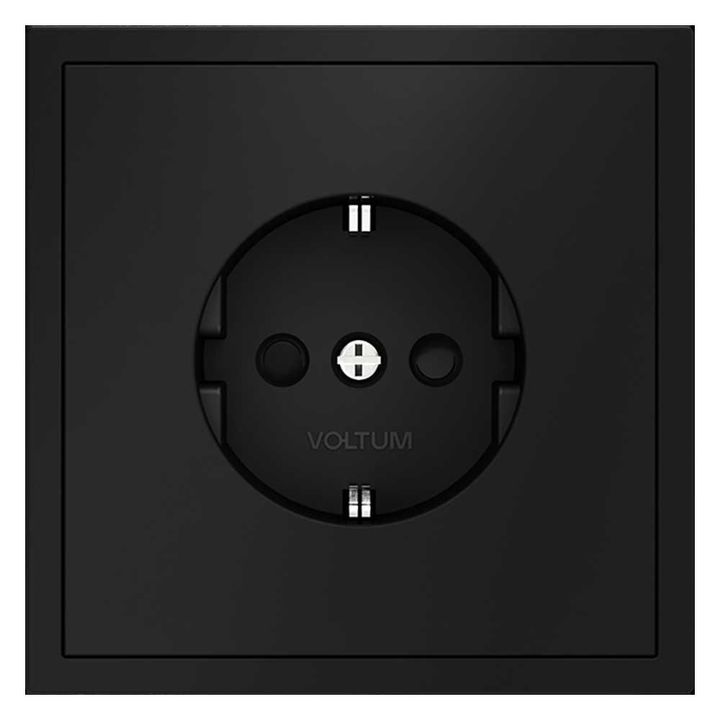 Розетка встраиваемая Voltum S70 с заземлением и защитными шторками, 16А, (черный матовый) VLS040208