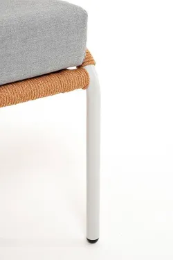 "Милан" диван 2-местный плетеный из роупа, каркас алюминий светло-серый (RAL7035) муар, роуп оранжевый меланж круглый, ткань светло-серая