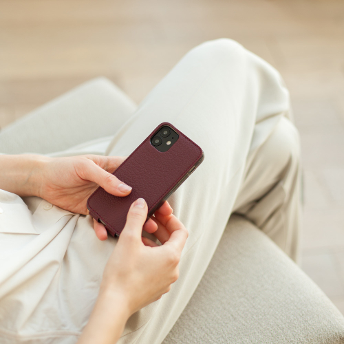 Чехол для iPhone 12 Mini из натуральной кожи теленка, бордового цвета