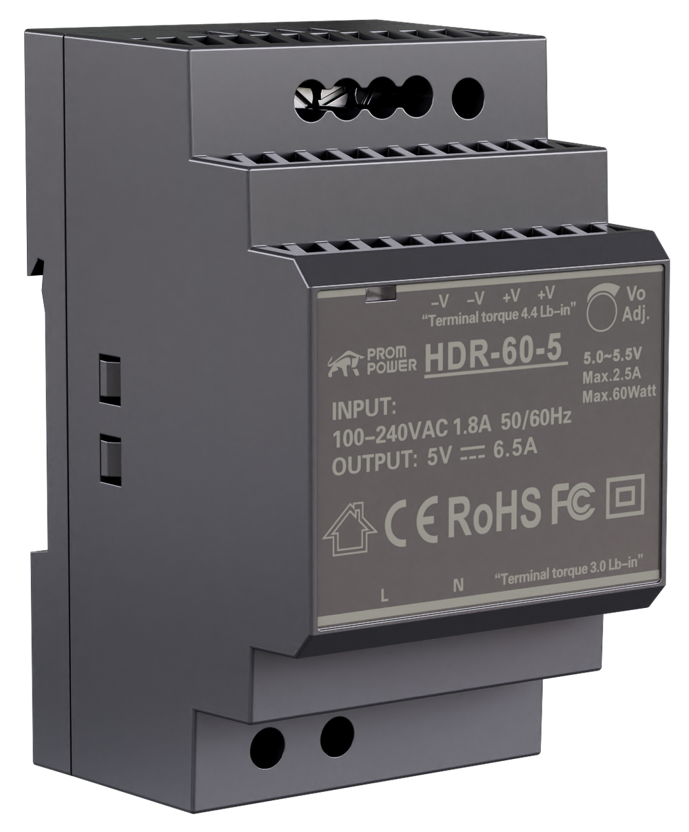 Источник питания PROMPOWER HDR-60-5, на вых. 5 В DC, 6.5А, 32.5Вт. Вх. 85-264В AC (120-370 В DC)