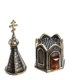 AM-1138 Наперсток «Часовня с магнитом» (латунь, янтарь)