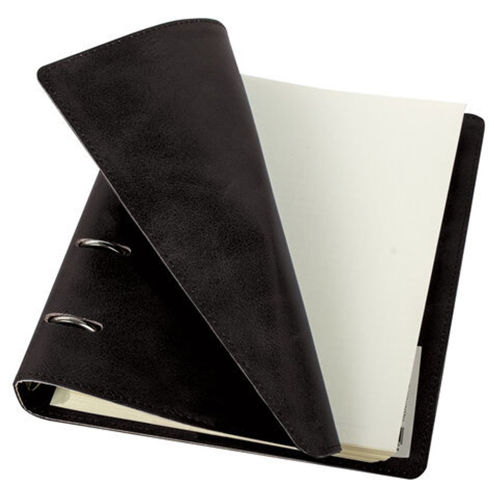 Тетрадь на кольцах А5 (180х220 мм), 120 л., под кожу, BRAUBERG "Main", клетка, черный, 402004