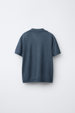 ZARA ПОЛО ИЗО ЛЬНА И ХЛОПКА, ЗЕЛЕНОВАТО-СИНИЙ