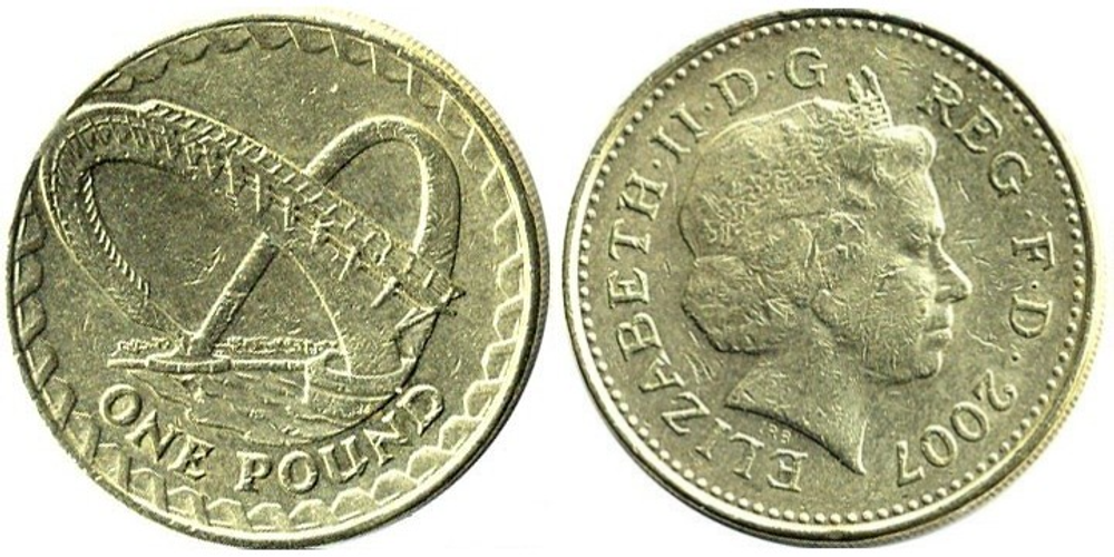 Великобритания 1 фунт, 2007 Мост Тысячелетия Гейтсхед VF