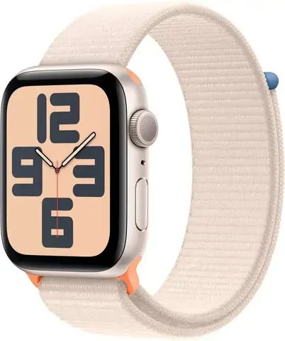 Умные часы Apple Watch Series SE 2023 44 мм из алюминия цвета «сияющая звезда», нейлоновый браслет «сияющая звезда»
