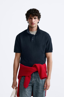 ZARA ПОЛО ИЗ РЕЛЬЕФНОГО ТРИКОТАЖА, МОРСКОЙ СИНИЙ