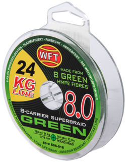 Леска плетёная WFT KG x8 Green 150 м, 0.18 мм
