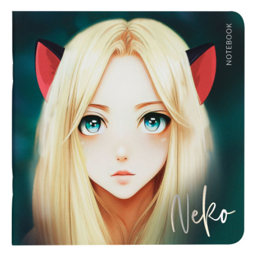 Записная книжка 170*170мм 40л. на скрепке MESHU "Neko", soft-touch ламинация, тиснение фольгой, блок без линовки, 80г/м2