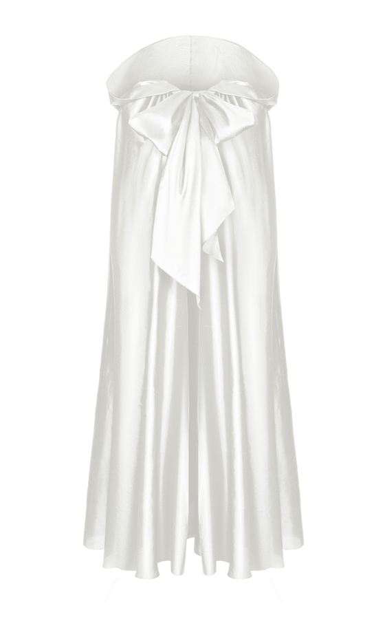 Плащ-накидка макси из шелка с бантом и капюшоном