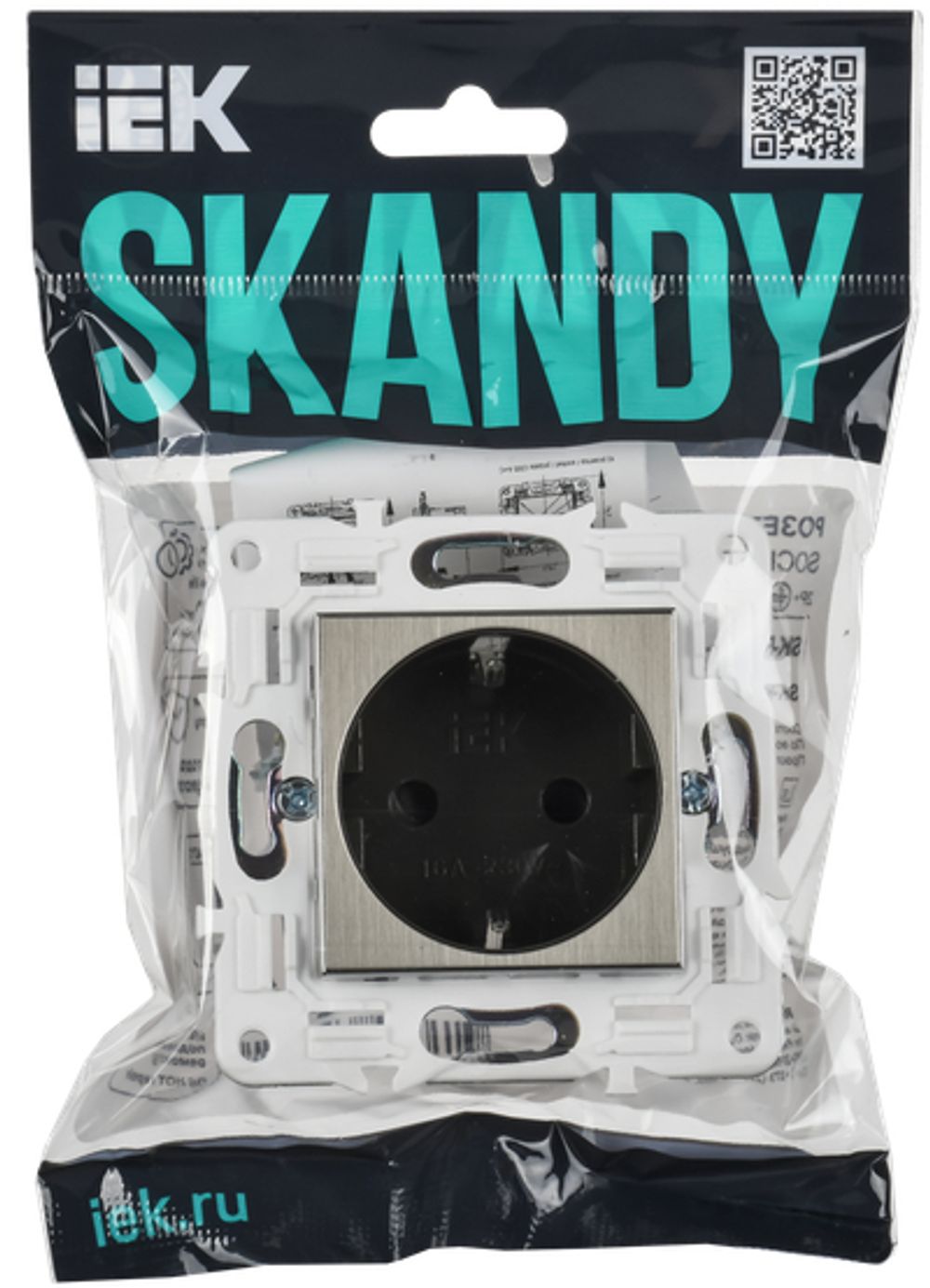 SKANDY Розетка с заземлением с защитными шторками 16А SK-R04N металл никель IEK