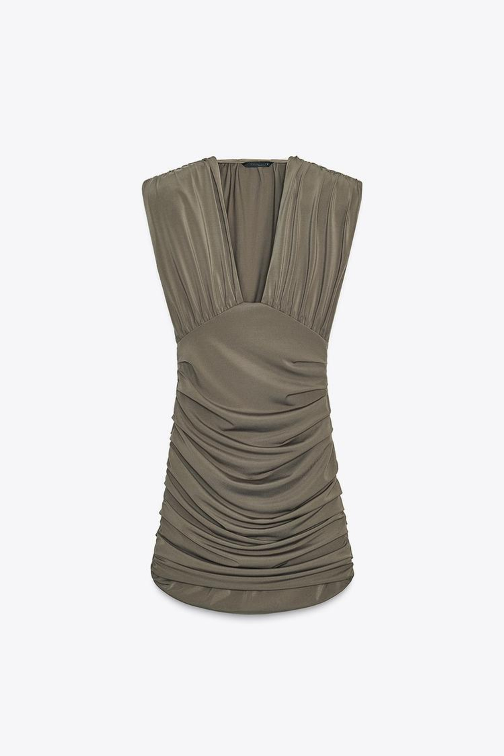 ZARA КОРОТКОЕ ПЛАТЬЕ С ПОДПЛЕЧНИКАМИ, ХАКИ