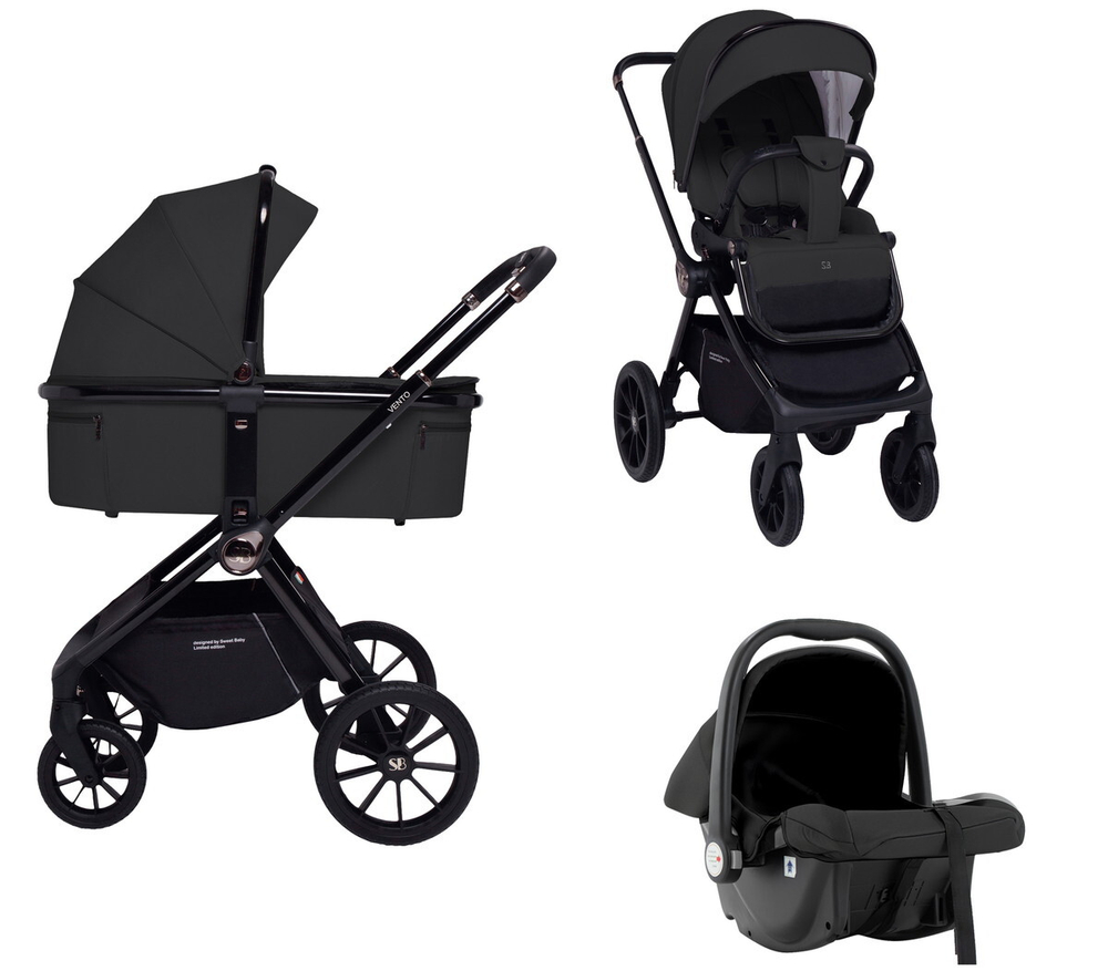Детская коляска Sweet Baby Vento Black 3 в 1 Black