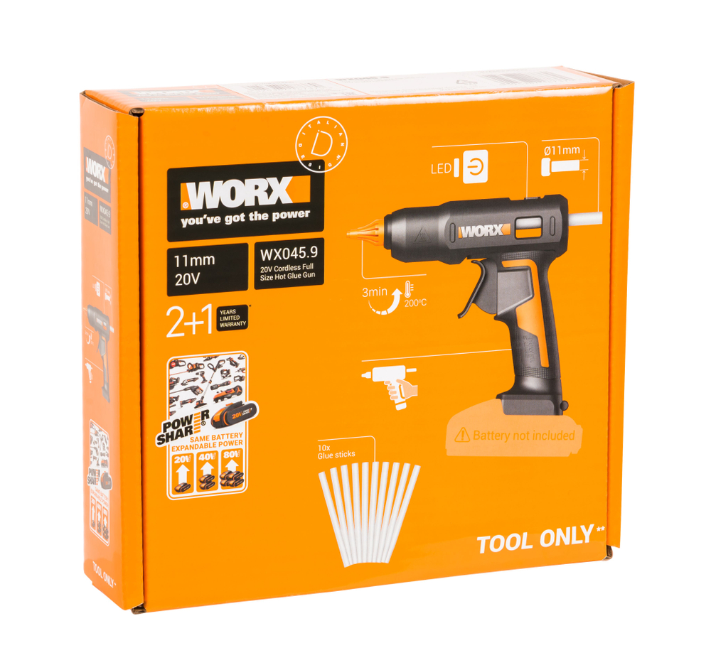 Клеевой пистолет аккумуляторный WORX WX045.9