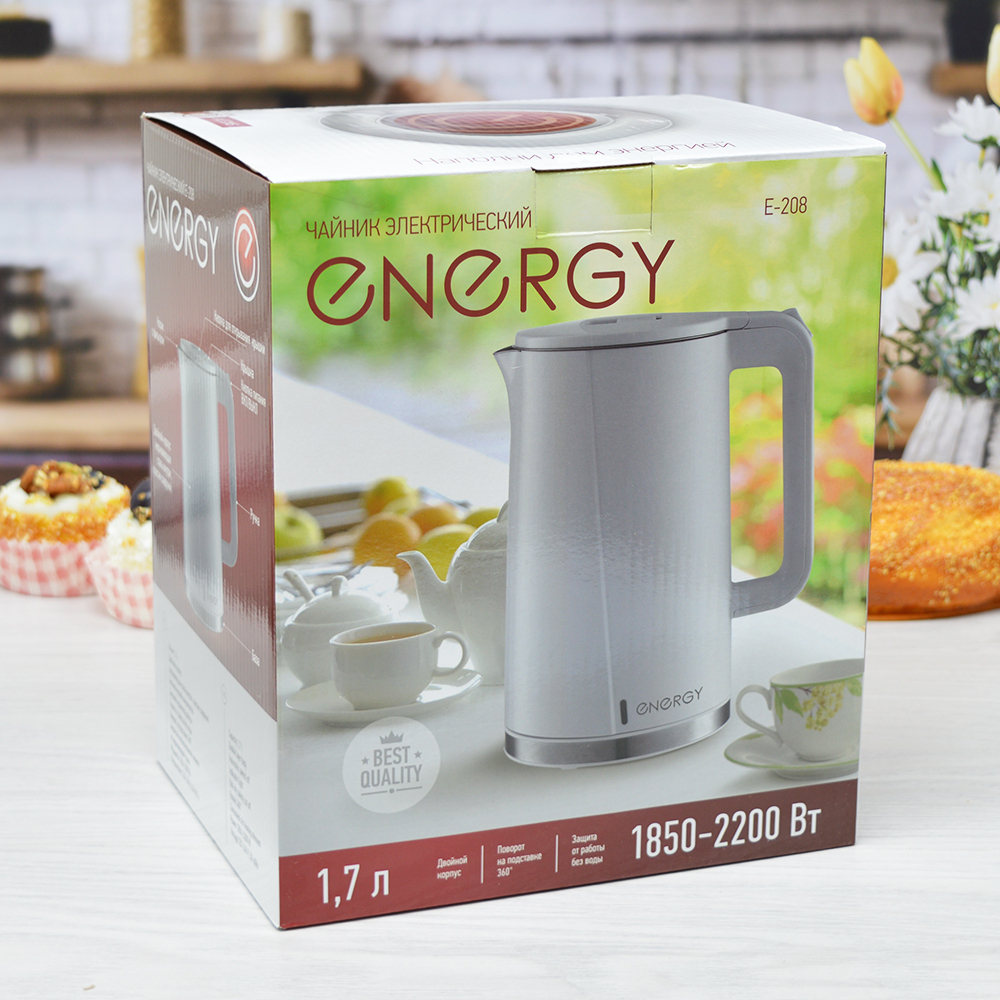Чайник электрический 1,7л ENERGY E-208, двойной корпус, белый
